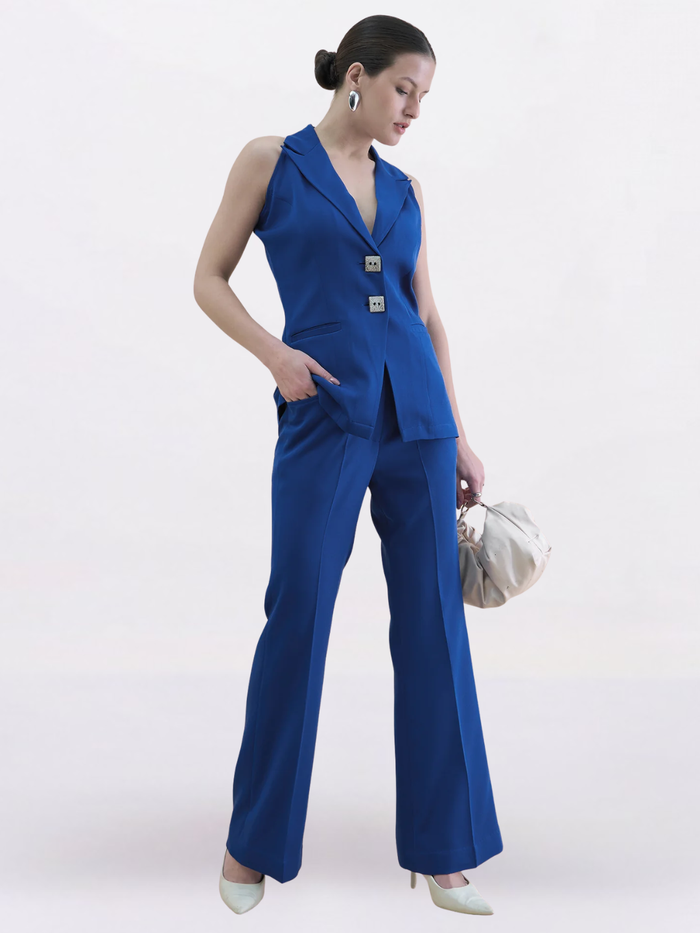 Women Ink Blue Halter Neck Co-Ord set