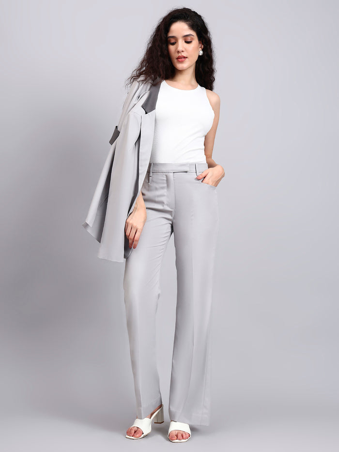 Women Light Grey Stretch Formal Power Suit