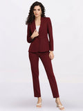 Women Maroon Single-Breasted Formal Pantsuit