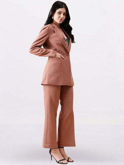 Women Peach Single-Breasted Formal Pantsuit