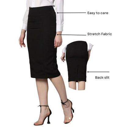 Women Stretch Pencil Skirt- Black