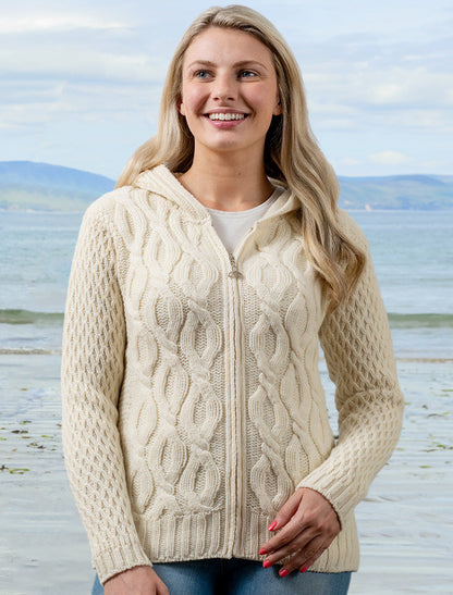 Women's Merino Wool Cable Knit Hoodie - Natural White #color_natural-white