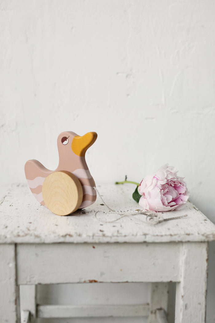 Wooden Pink Duck Pull Toy