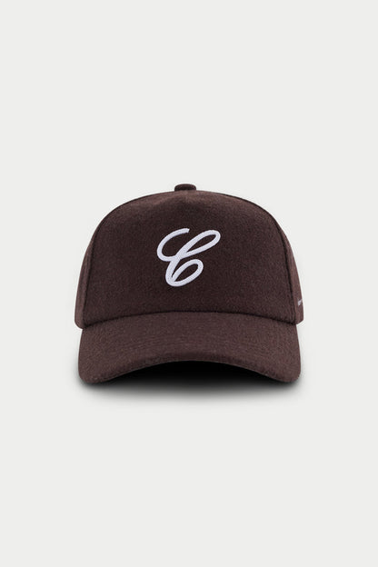 WOOL SCRIPT EMBROIDERED CAP - BROWN