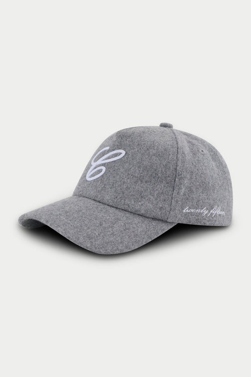 WOOL SCRIPT EMBROIDERED CAP - GREY