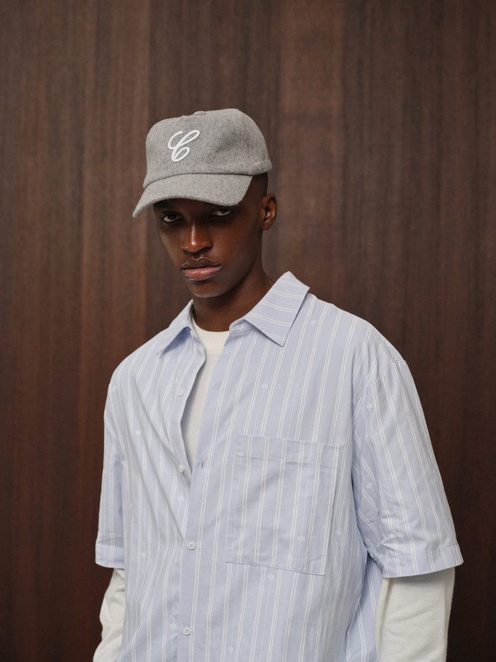 WOOL SCRIPT EMBROIDERED CAP - GREY