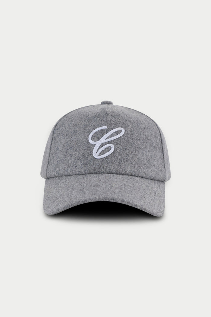 WOOL SCRIPT EMBROIDERED CAP - GREY