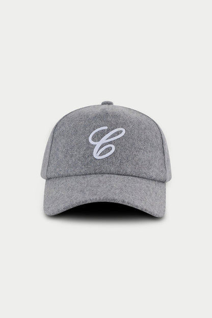 WOOL SCRIPT EMBROIDERED CAP - GREY