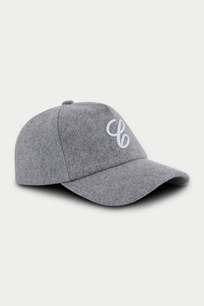 WOOL SCRIPT EMBROIDERED CAP - GREY