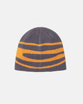 WORK BEANIE DUST GREY - grey striped knit beanie, front view - Cold Culture