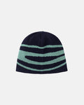 WORK BEANIE HEAVY BLUE - navy blue striped knit beanie, front view - Cold Culture