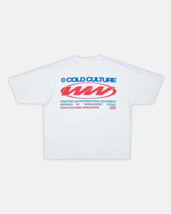 WORLDWIDE CIRCLE TEE WHITE BLUE - COLD CULTURE