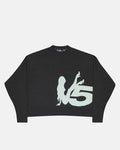 YURE KNIT DARK GREY - dark grey graphic knit sweater, front view - Cold Culture
