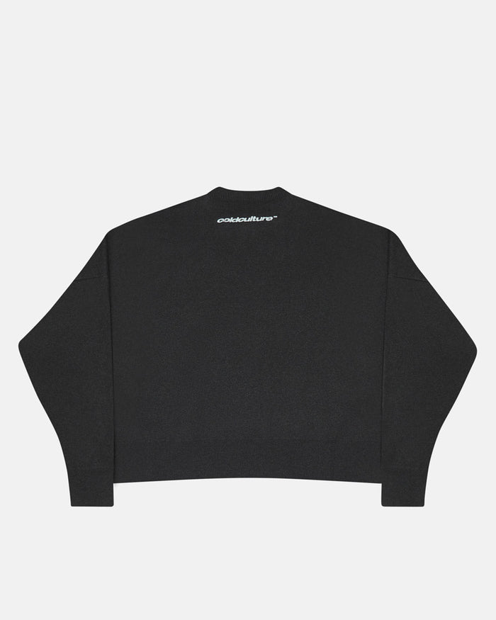 YURE KNIT DARK GREY - dark grey graphic knit sweater, back view - Cold Culture