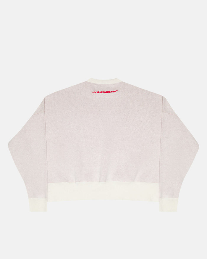 YURE KNIT OFF WHITE - off white graphic knit sweater, back view - Cold Culture