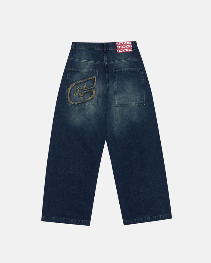ZENIT PANTS RAW - dark washed denim pants, back view - Cold Culture