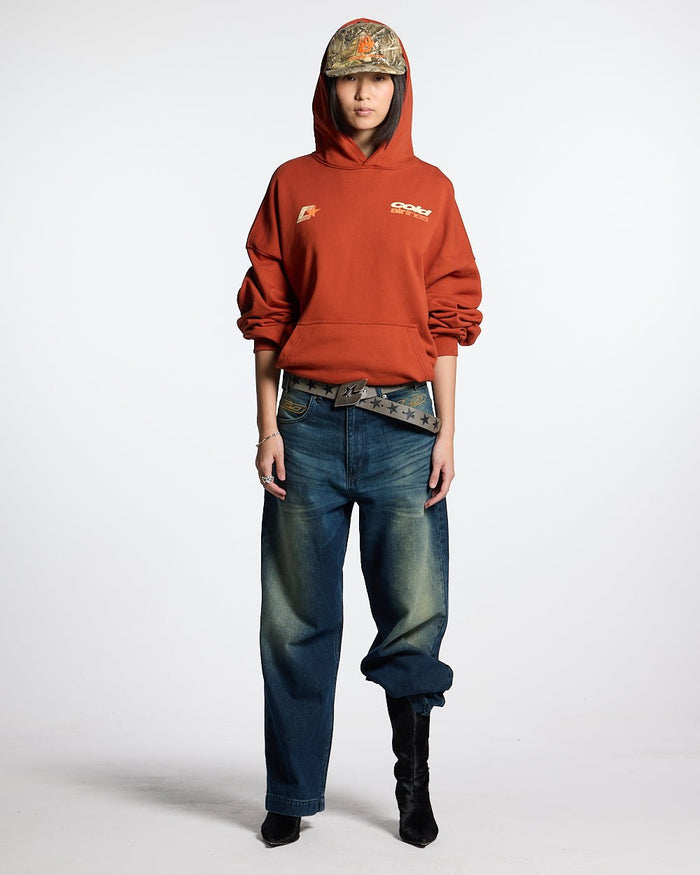 ZENIT PANTS RAW - dark washed denim pants, front view on female model - Cold Culture #woman