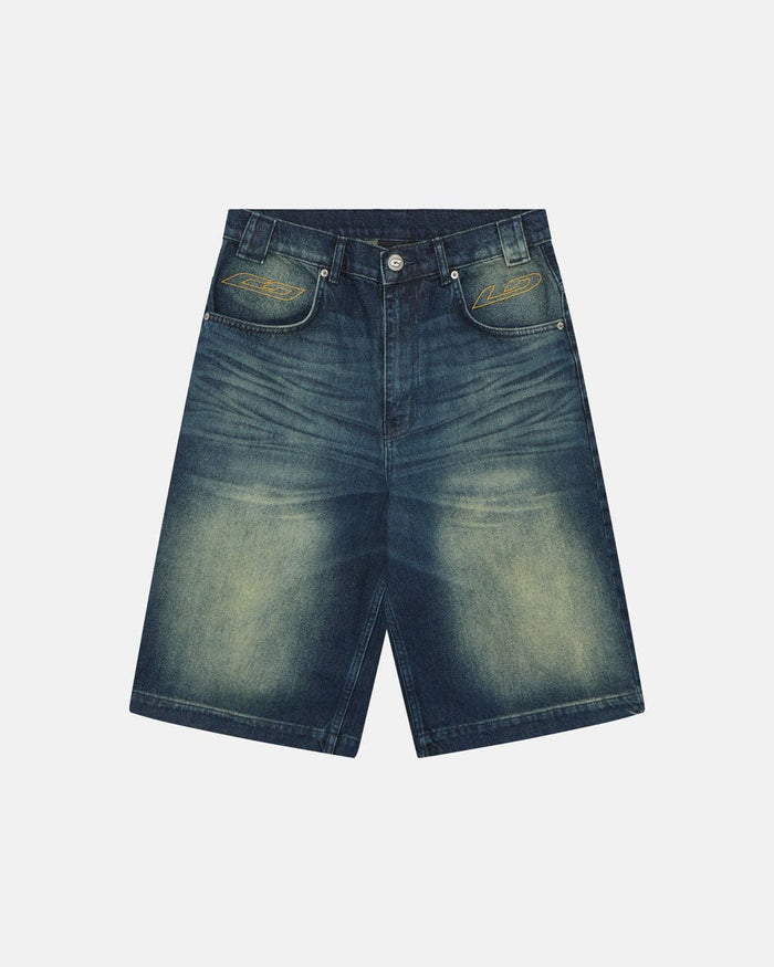 ZENIT SHORTS RAW - dark washed denim shorts, front view - Cold Culture