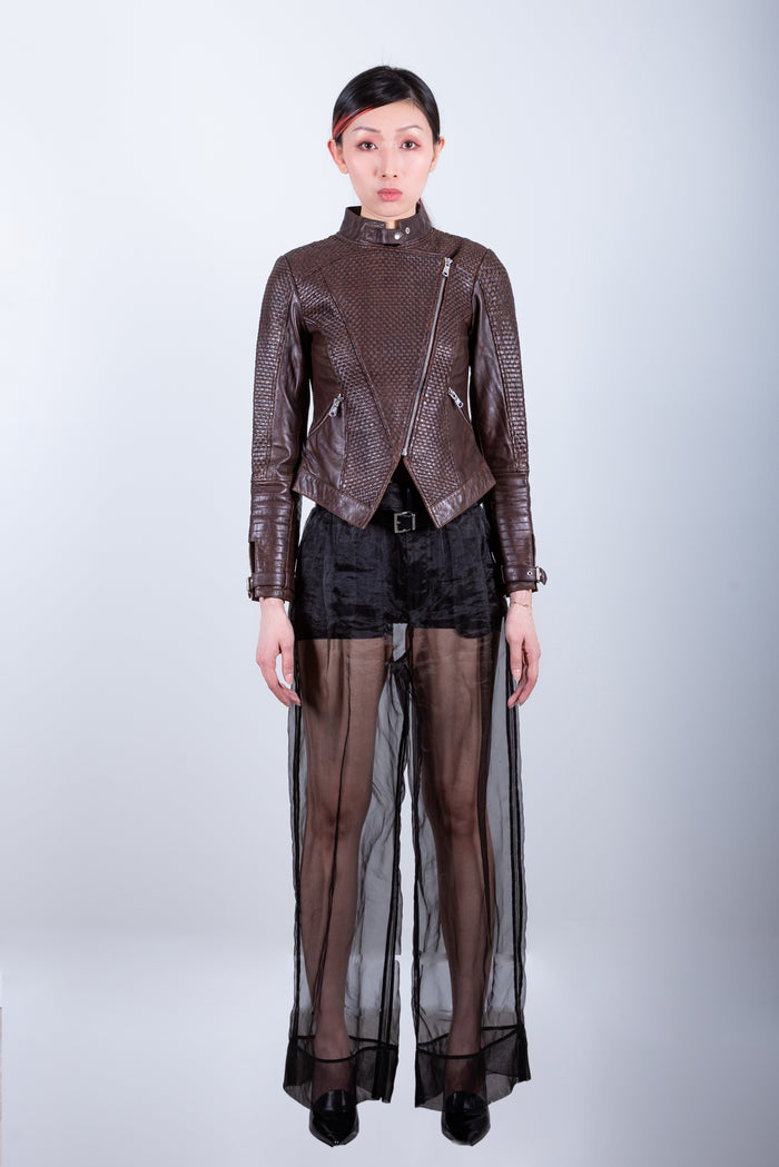 Zoe Hand Woven Leather Jacket-Black
